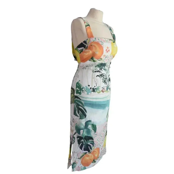 Finders Keepers |Citrus Watercoloor Linen Viscose Blend Dress Amalfi XS US 0-2 - Picture 5 of 13